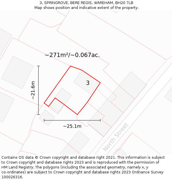 3, SPRINGROVE, BERE REGIS, WAREHAM, BH20 7LB: Plot and title map