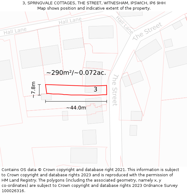 3, SPRINGVALE COTTAGES, THE STREET, WITNESHAM, IPSWICH, IP6 9HH: Plot and title map