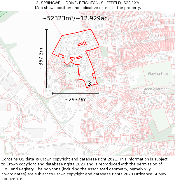 3, SPRINGWELL DRIVE, BEIGHTON, SHEFFIELD, S20 1XA: Plot and title map
