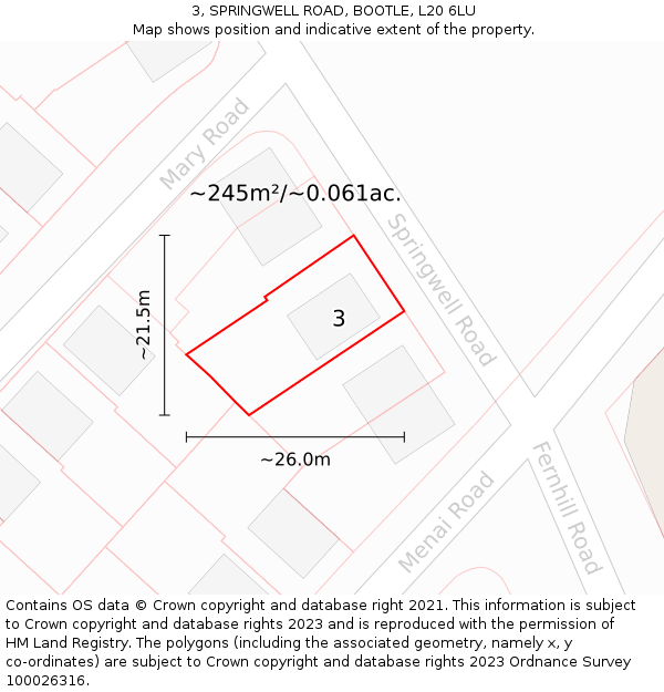 3, SPRINGWELL ROAD, BOOTLE, L20 6LU: Plot and title map