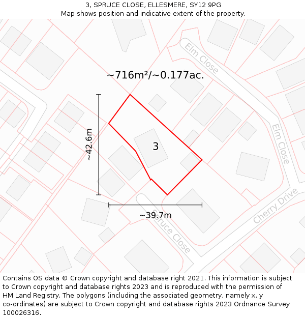 3, SPRUCE CLOSE, ELLESMERE, SY12 9PG: Plot and title map