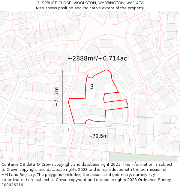 3, SPRUCE CLOSE, WOOLSTON, WARRINGTON, WA1 4EA: Plot and title map