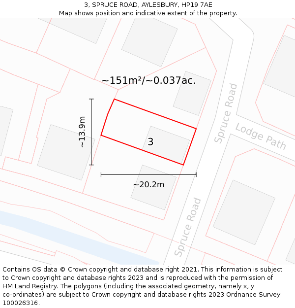 3, SPRUCE ROAD, AYLESBURY, HP19 7AE: Plot and title map