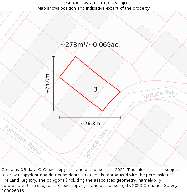 3, SPRUCE WAY, FLEET, GU51 3JB: Plot and title map