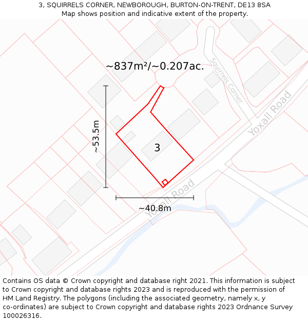 3, SQUIRRELS CORNER, NEWBOROUGH, BURTON-ON-TRENT, DE13 8SA: Plot and title map