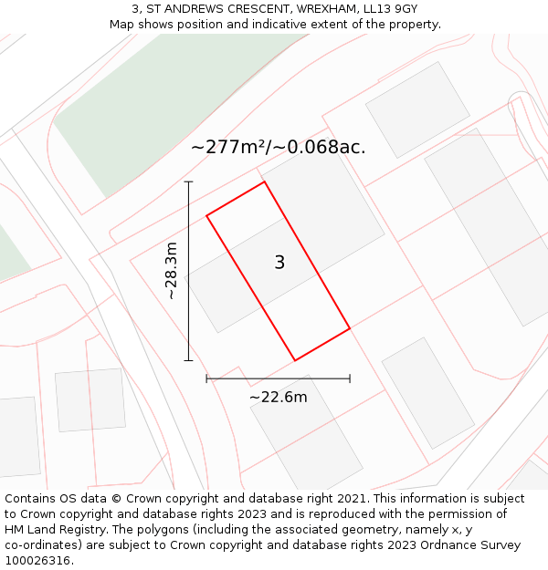 3, ST ANDREWS CRESCENT, WREXHAM, LL13 9GY: Plot and title map