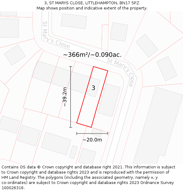 3, ST MARYS CLOSE, LITTLEHAMPTON, BN17 5PZ: Plot and title map