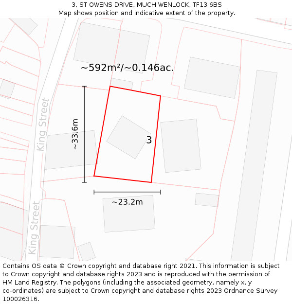 3, ST OWENS DRIVE, MUCH WENLOCK, TF13 6BS: Plot and title map