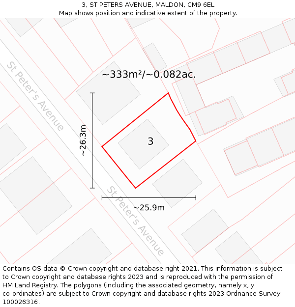 3, ST PETERS AVENUE, MALDON, CM9 6EL: Plot and title map