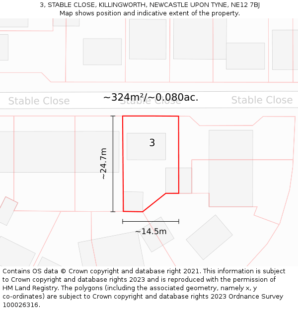 3, STABLE CLOSE, KILLINGWORTH, NEWCASTLE UPON TYNE, NE12 7BJ: Plot and title map