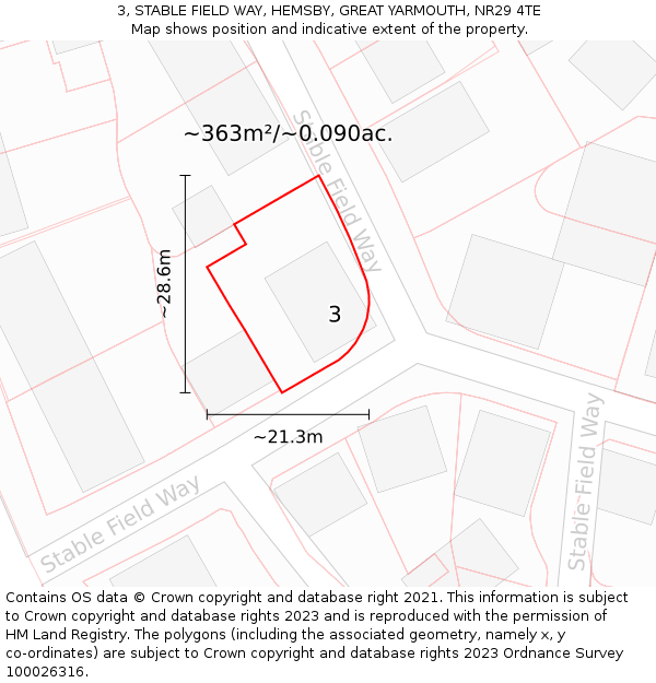 3, STABLE FIELD WAY, HEMSBY, GREAT YARMOUTH, NR29 4TE: Plot and title map