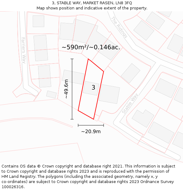 3, STABLE WAY, MARKET RASEN, LN8 3FQ: Plot and title map