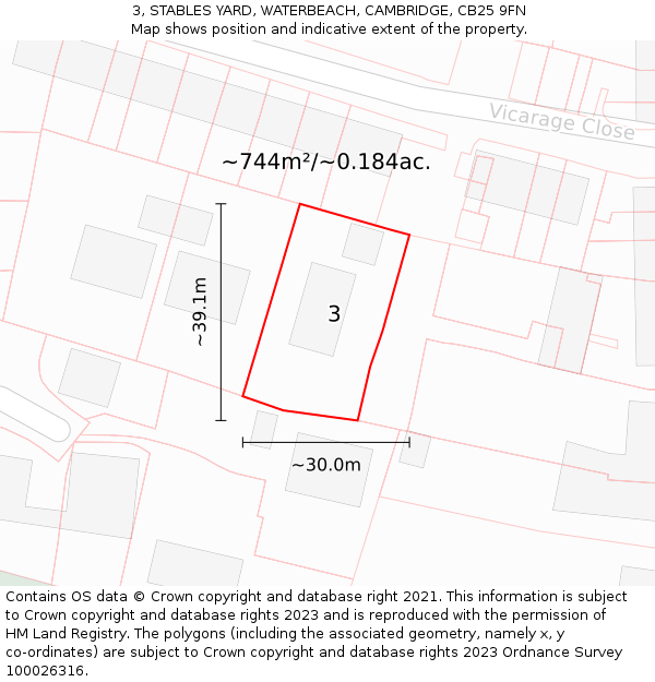 3, STABLES YARD, WATERBEACH, CAMBRIDGE, CB25 9FN: Plot and title map