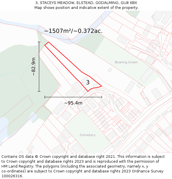 3, STACEYS MEADOW, ELSTEAD, GODALMING, GU8 6BX: Plot and title map
