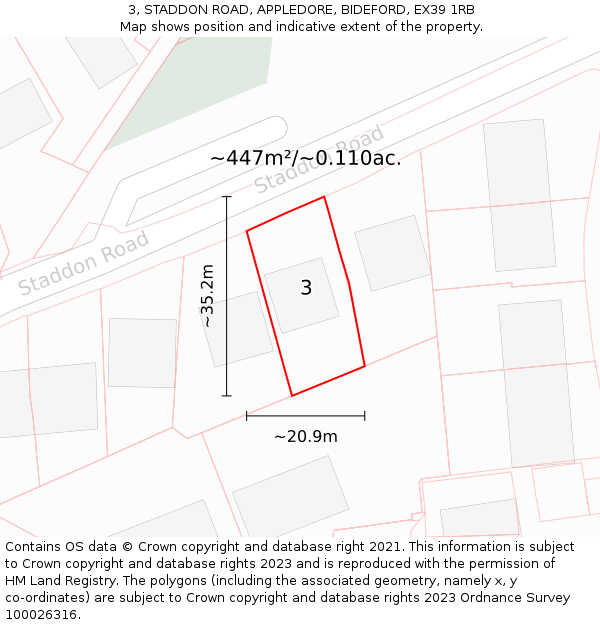 3, STADDON ROAD, APPLEDORE, BIDEFORD, EX39 1RB: Plot and title map