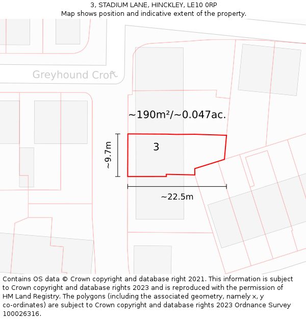 3, STADIUM LANE, HINCKLEY, LE10 0RP: Plot and title map