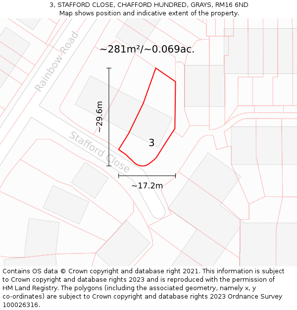 3, STAFFORD CLOSE, CHAFFORD HUNDRED, GRAYS, RM16 6ND: Plot and title map