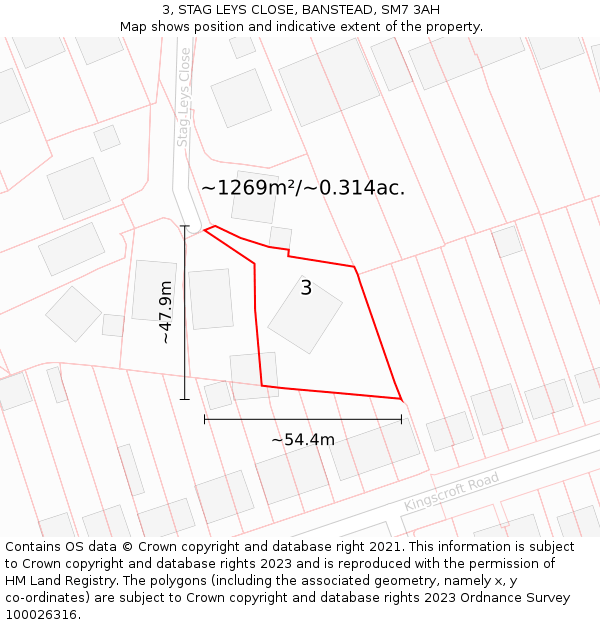3, STAG LEYS CLOSE, BANSTEAD, SM7 3AH: Plot and title map