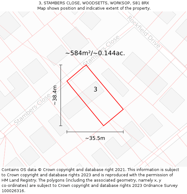3, STAMBERS CLOSE, WOODSETTS, WORKSOP, S81 8RX: Plot and title map