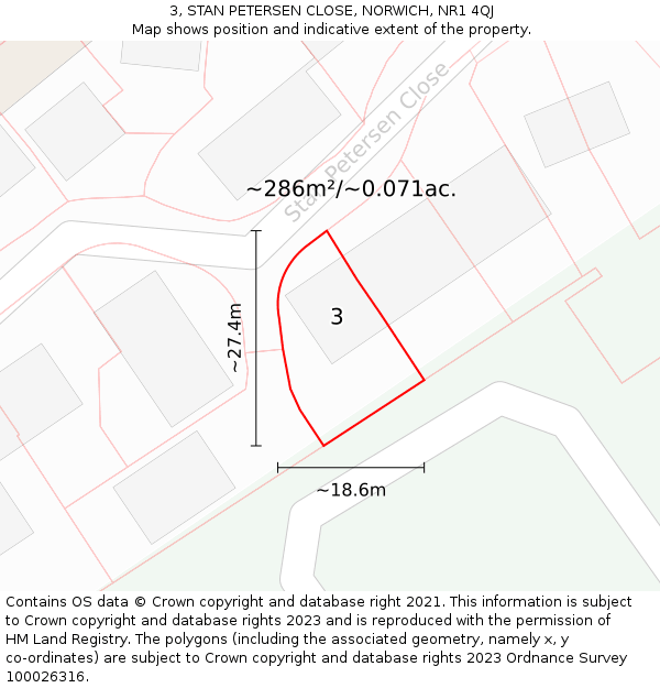3, STAN PETERSEN CLOSE, NORWICH, NR1 4QJ: Plot and title map