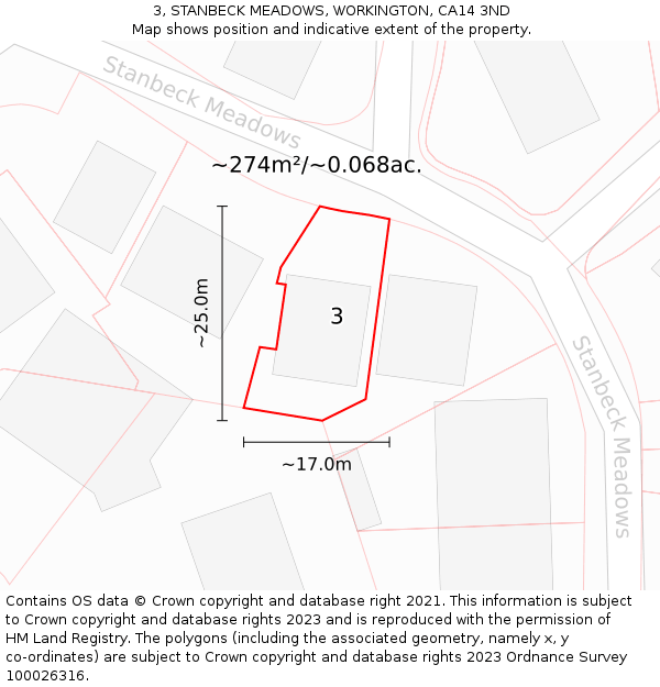 3, STANBECK MEADOWS, WORKINGTON, CA14 3ND: Plot and title map