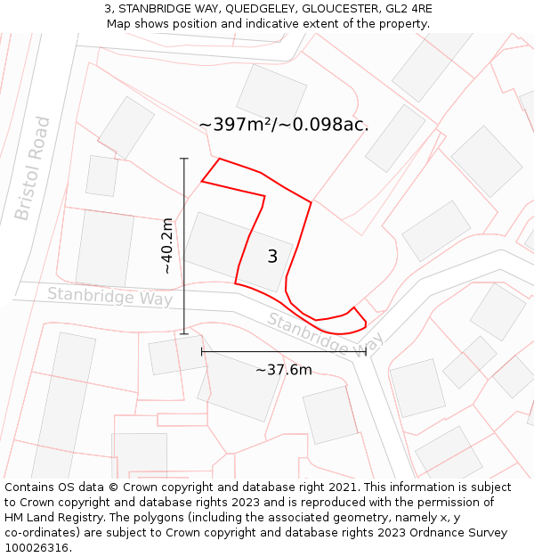 3, STANBRIDGE WAY, QUEDGELEY, GLOUCESTER, GL2 4RE: Plot and title map