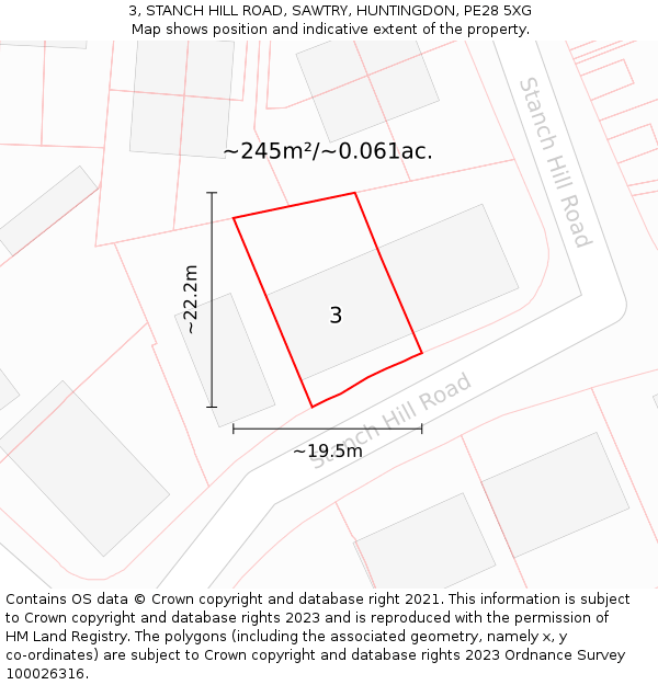 3, STANCH HILL ROAD, SAWTRY, HUNTINGDON, PE28 5XG: Plot and title map