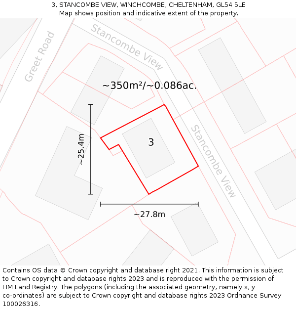 3, STANCOMBE VIEW, WINCHCOMBE, CHELTENHAM, GL54 5LE: Plot and title map