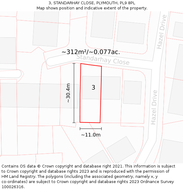 3, STANDARHAY CLOSE, PLYMOUTH, PL9 8PL: Plot and title map