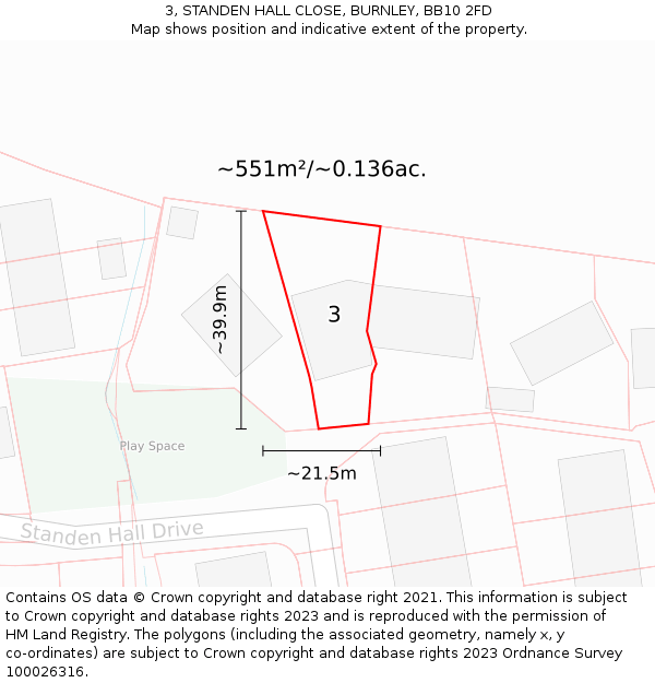 3, STANDEN HALL CLOSE, BURNLEY, BB10 2FD: Plot and title map