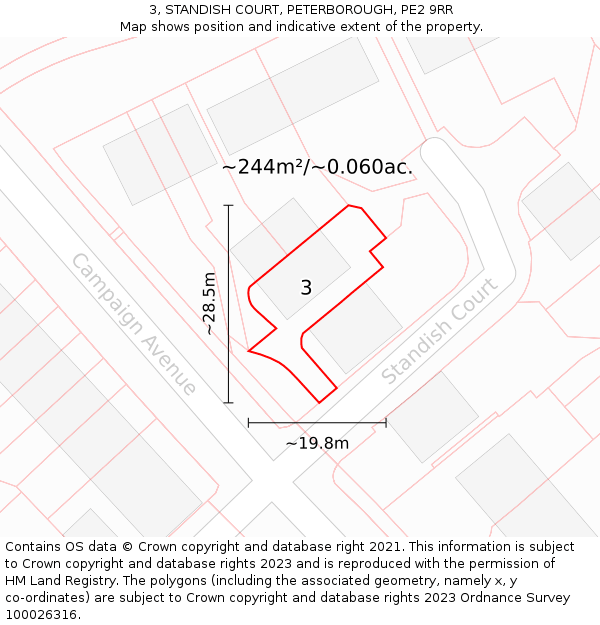 3, STANDISH COURT, PETERBOROUGH, PE2 9RR: Plot and title map