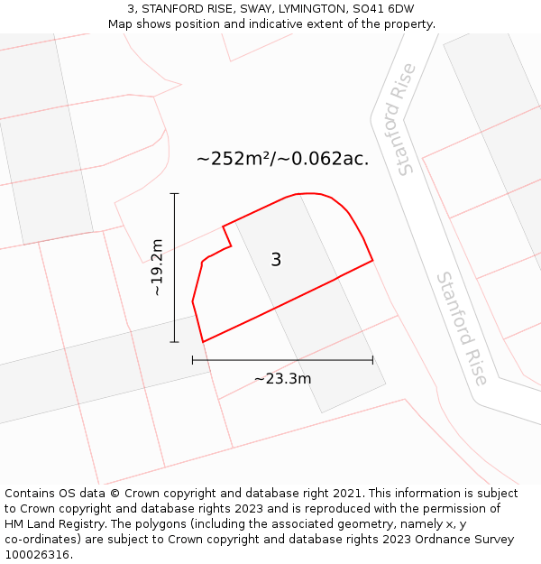 3, STANFORD RISE, SWAY, LYMINGTON, SO41 6DW: Plot and title map