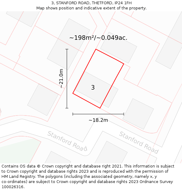 3, STANFORD ROAD, THETFORD, IP24 1FH: Plot and title map