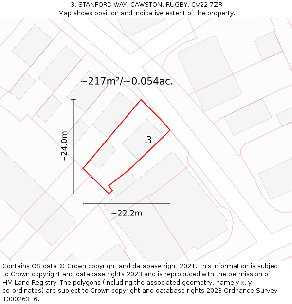 3, STANFORD WAY, CAWSTON, RUGBY, CV22 7ZR: Plot and title map