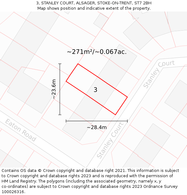 3, STANLEY COURT, ALSAGER, STOKE-ON-TRENT, ST7 2BH: Plot and title map