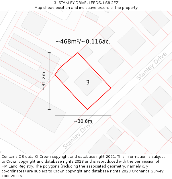 3, STANLEY DRIVE, LEEDS, LS8 2EZ: Plot and title map