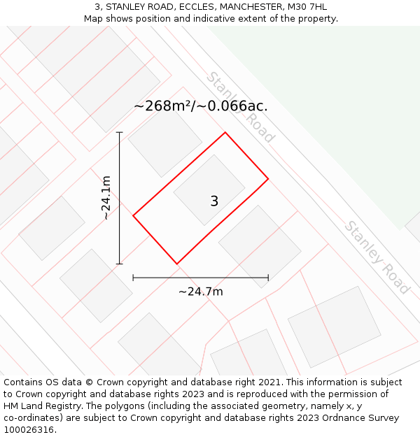 3, STANLEY ROAD, ECCLES, MANCHESTER, M30 7HL: Plot and title map