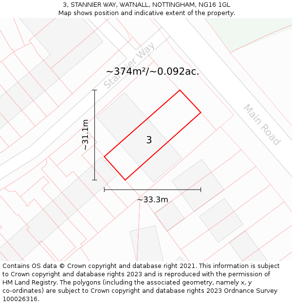 3, STANNIER WAY, WATNALL, NOTTINGHAM, NG16 1GL: Plot and title map