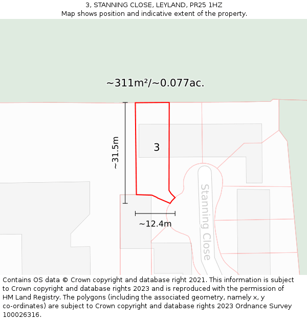 3, STANNING CLOSE, LEYLAND, PR25 1HZ: Plot and title map