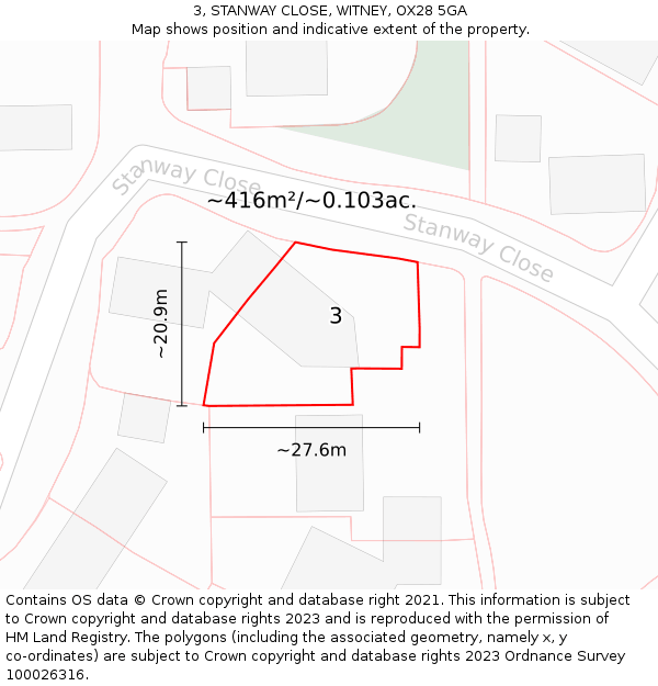 3, STANWAY CLOSE, WITNEY, OX28 5GA: Plot and title map