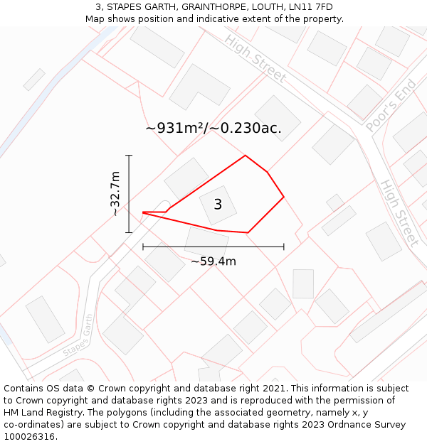 3, STAPES GARTH, GRAINTHORPE, LOUTH, LN11 7FD: Plot and title map