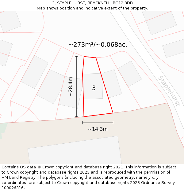 3, STAPLEHURST, BRACKNELL, RG12 8DB: Plot and title map