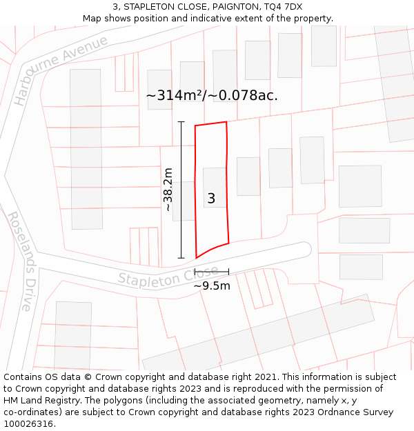 3, STAPLETON CLOSE, PAIGNTON, TQ4 7DX: Plot and title map