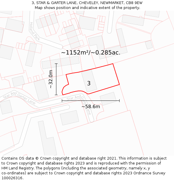3, STAR & GARTER LANE, CHEVELEY, NEWMARKET, CB8 9EW: Plot and title map