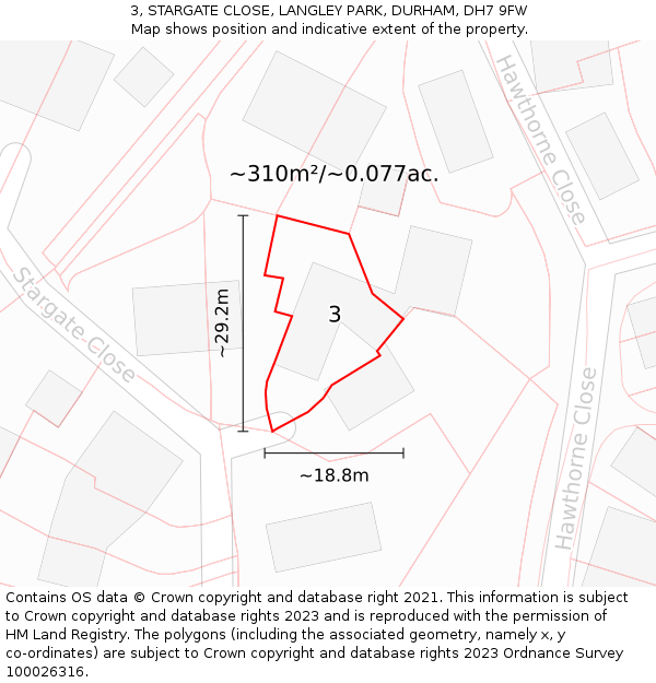 3, STARGATE CLOSE, LANGLEY PARK, DURHAM, DH7 9FW: Plot and title map