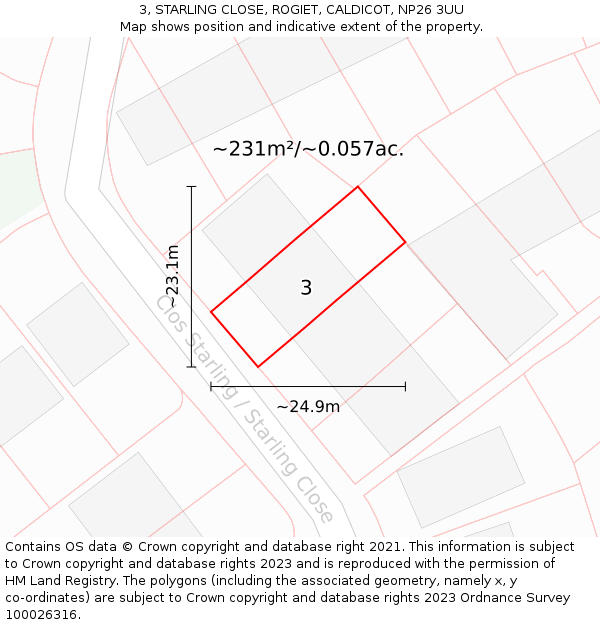 3, STARLING CLOSE, ROGIET, CALDICOT, NP26 3UU: Plot and title map
