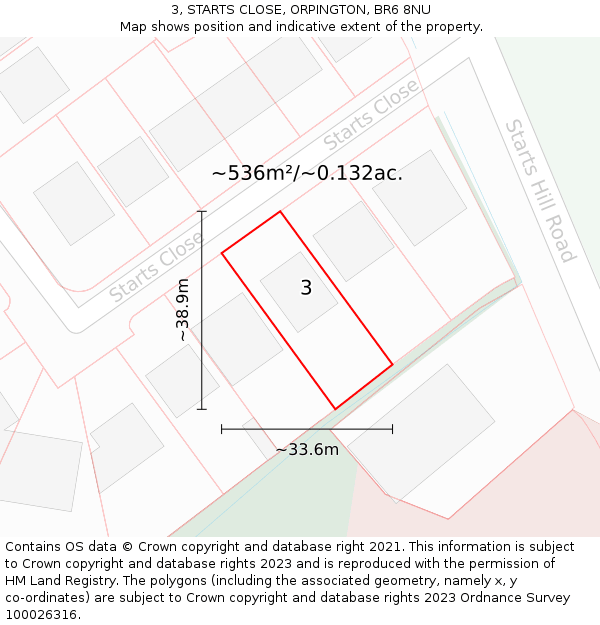 3, STARTS CLOSE, ORPINGTON, BR6 8NU: Plot and title map