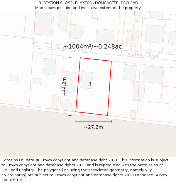 3, STATION CLOSE, BLAXTON, DONCASTER, DN9 3AD: Plot and title map