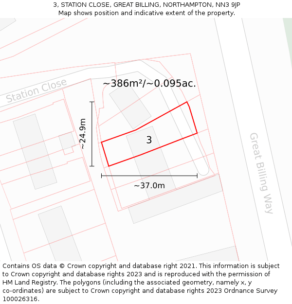 3, STATION CLOSE, GREAT BILLING, NORTHAMPTON, NN3 9JP: Plot and title map
