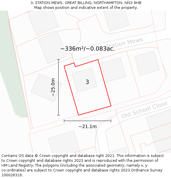 3, STATION MEWS, GREAT BILLING, NORTHAMPTON, NN3 9HB: Plot and title map